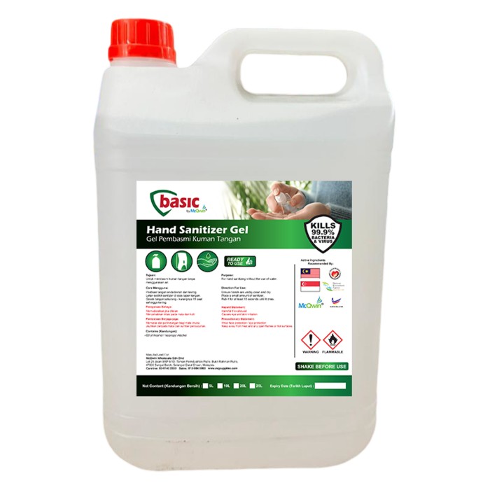 Basic Hand Sanitizer Gel Alcohol 5L @ www.mqsupplies.com