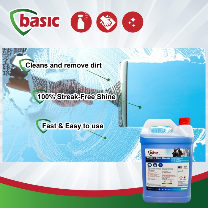 Window Cleaner Basic Label Basic Window Glass Cleaner 5L @ www.mqsupplies.com