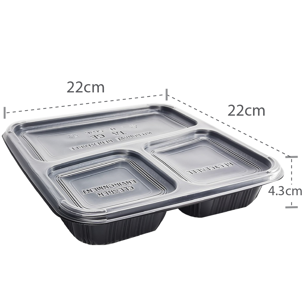 3 Compartment Food Container with Lid- Black 300pcs @ www.mqsupplies.com